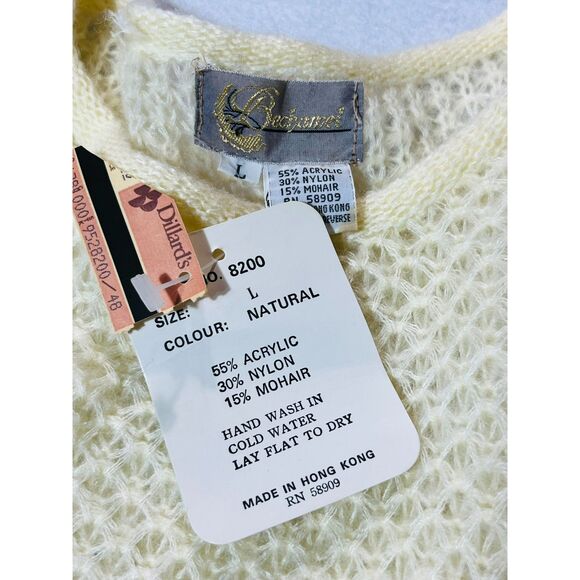 NOS VTG 80s Bechamel Mohair Sweater Ivory Puff Sleeve Cottage Chic Soft Large - Picture 5 of 7